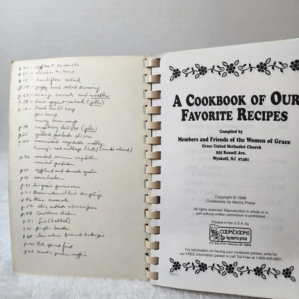 Grace United Methodist Church Cookbook  1998 Wyckoff New Jersey READ DESCRIPTION
